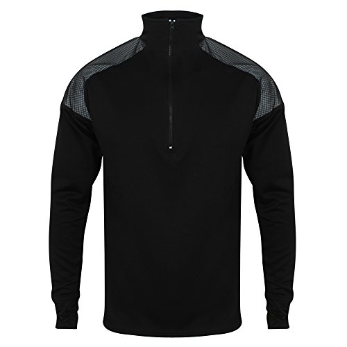 Tombo - Camiseta reflectante de manga larga con cremallera 1/4 para hombre (S/Negro)