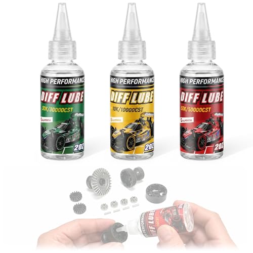 RC Differential Oil Kit 10K 30K 50K Weights, Silicone RC Diff Fluid Set for Sealed Differentials, High Viscosity Car Differential Oil for 1/10 & 1/8 Scale R/C Cars, Trucks & Buggies, 3 Pack 60ml Each