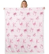 Erosebridal Girls Pink Bow Blanket Throw | Coquette Ribbon Bow Tie Fleece Blanket for Kids Women,...