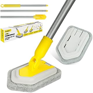 Lalafancy Shower Cleaner Brush with Long Handle 46'' Tub Tile Scrubber Brush Non Abrasive Cleaning Brush Replaceable Scouring Pad for Shower Floor Wall Sink Cleaner