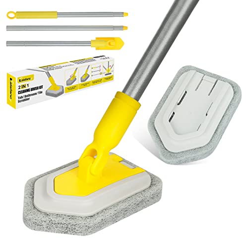 Lalafancy Cepillo de Limpieza, Kit de Cepillo y Estropajo para Bañera y Azulejos con 119cm Extensible Largo Mango Rotación de 180 Grados para Bañeras y en Azulejos Paredes de Baños Techo