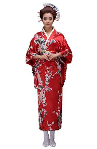 Soojun Women's Traditional Japanese Kimono Style Robe Yukata Costumes 1 Red