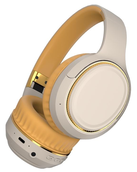 VEHOP H6 Over Ear Headphones with RGB Light, Upto 50 Hrs Playtime, Fast Charging, in-Built ENC Mic, 40mm Titanium Bass Drivers, Super Soft Cushion, AUX in, Foldable Design, Wireless Bluetooth (Beige)-image-14