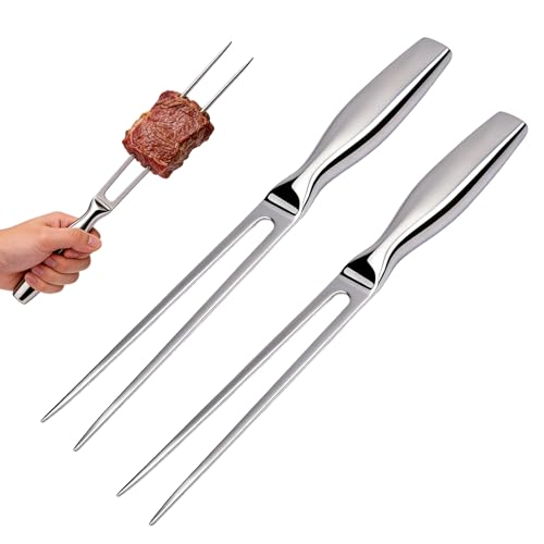 2 Stück Fleischgabel Edelstahl 27 Cm Fleischgabel mit Ergonomischem Griff Fleisch und Tranchiergabel aus Edelstahl Servier Grillgabel für Camping Grillen Tranchieren Küche Truthahn Braten Abendessen