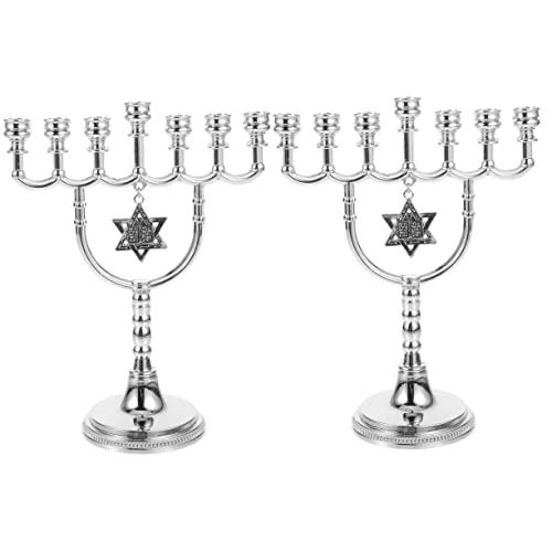 2Pcs Seven Headed Candlestick Desktop Decor Candle Sconces Silver Decorations Hanukkah Candle Holder Candlestick Holders Holiday Candle Holders Metal Silver Accessories Zinc Alloy #TOP16
