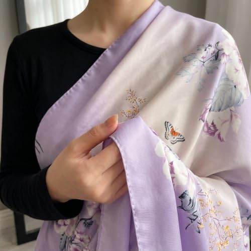 Image of Floral Printed Silk stole | silk Scarf for Women | stylish silk stole for women | Soft Lightweight Stole, Shawl & Neck Wrap | Scarf for Wedding, Party, Travel & Casual Wear