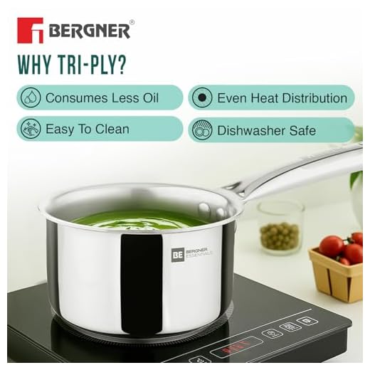 TriPro Triply 3 Pcs Stainless Steel Cookware Happy Set - Tope with Lid 16cm (1.5L) and Teapan 14cm (1L), Even and Faster Heating, Consumes Less Oil, Healthy Cooking - Induction and Gas Stove Ready