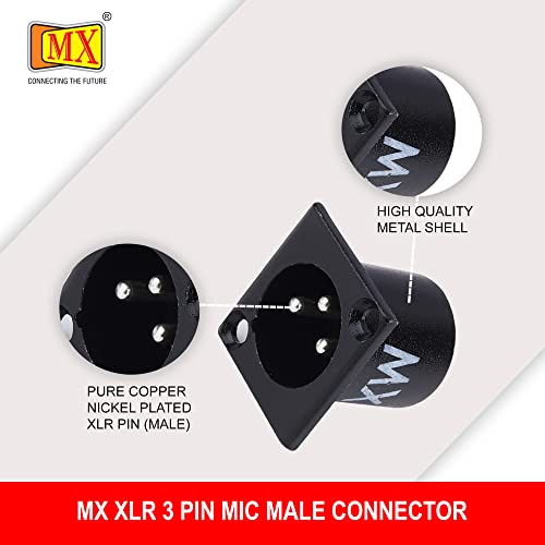 Image of MX 3 Pin XLR connector Microphone Connector pin Pure Copper Nickel Plated Pins1 for High Conductivity microphone cable connector PERENT (3 PIN PANEL MOUNTING BLACK COATED, Pack of 2, Male Connector)