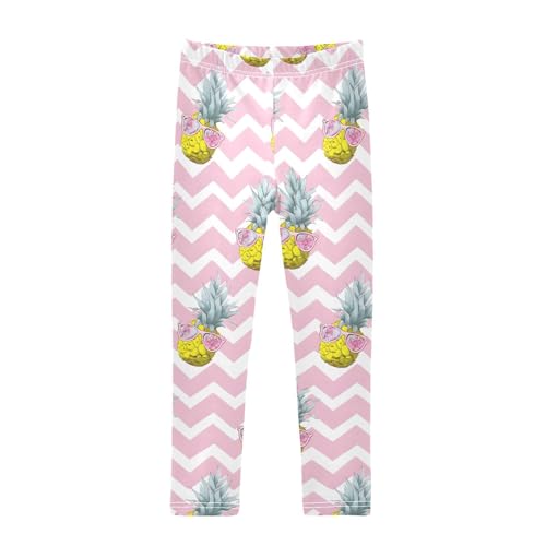 ALAZA Girls' Leggings Children's Yoga Pants Skinny Printed Dance Pineapple Pink Stripe Comfortable 4T