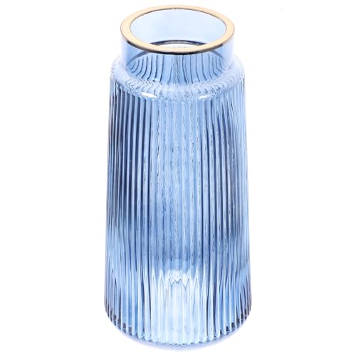 Vase à fleurs en verre bleu aux rayures verticales rétro chic pour centre de table élégant