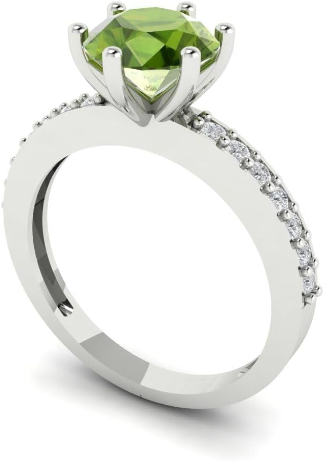 Clara Pucci 2.06 Brilliant Round Cut Solitaire Natural Green Peridot Accent Art Deco Bridal Wedding Statement ring Solid 18K White Gold