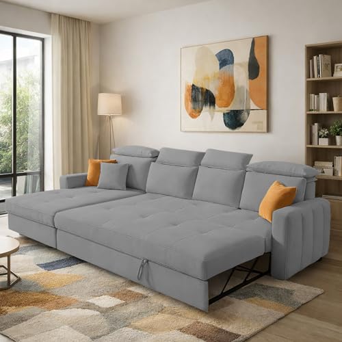 Image of Casaliving Gagnon LHS 6 Seater L Shape Corner Sofa Cum Bed for Living Room (Dark Grey Fabric) Premium Fabric Sofa