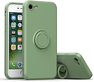 for iPhone SE 2022 Case, iPhone SE 2020 / 8 / 7 Case with Built-in Ring Holder, [Anti-Scratch] Soft Silicone Phone Case Hidden Kickstand Slim TPU Bumper Shockproof Protective Back Case, Light Green