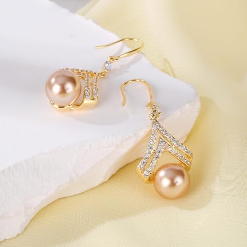 Pearl Earrings for Women, Dainty 14K Gold Plated/925 Sterling Silver Drop Pearls Dangle Earrings, Fashion Hypoallergenic Jewelry Gifts for Women2