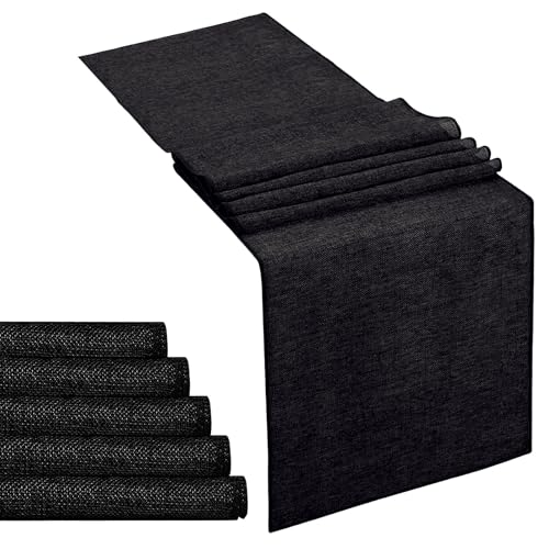 6 Pack Black Burlap Table Runners Jute Table Linens 13x84 inch