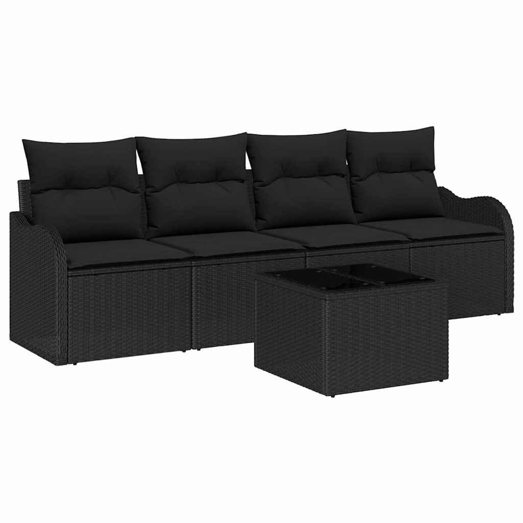 Canapé de jardin en polyrotin noir vidaXL avec rangement 5 pcs