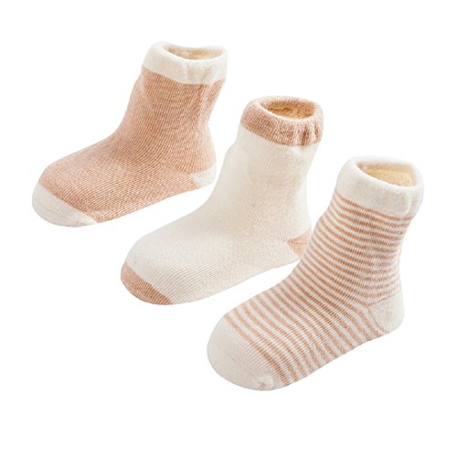 DEBAIJIA 3 Pares de Calcetines Bebé Algodón orgánico Recién Nacidos 0-6 Meses Primavera Otoño Para Niños Niñas Rayas