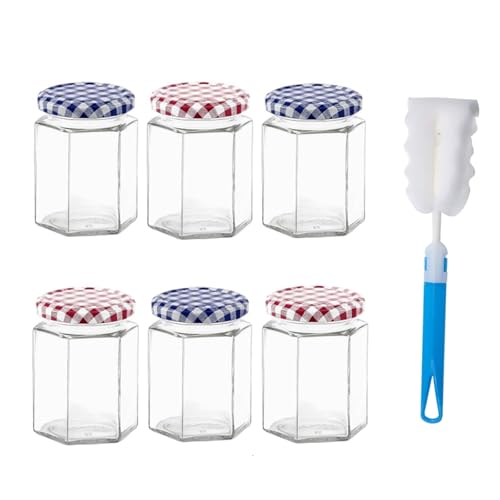 Glass Jam Jars 6 Pack Hexagonal Storage Glass Jars with Screw Top 280ml/9oz