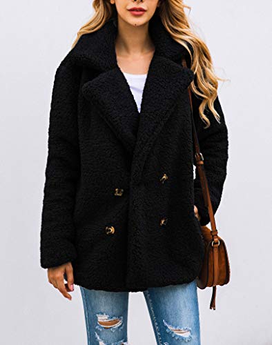Prettygarden Women's 2023 Fashion Winter Coat Long Sleeve Lapel Zip Up Faux Shearling Shaggy Oversized Shacket Jacket (Style Two Black,X-Large) #TOP3