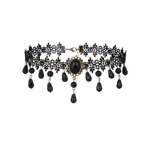 HIVTE Ras-de-cou en dentelle noire pour femme | Collier et accessoire gothique avec cristal | Collier noir sensuel | Costume de carnaval gothique