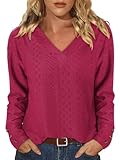 KISSMODA Business Casual Tops For Women Fall Fashion 2025 Blouses Shirts Elegant Long Sleeve Trendy Outfits V Neck Button Tunic Hot Pink XL