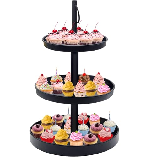 Cupcake Stand for 50 Cupcakes, Metal 3 Tier Cupcake Tower Black Cupcake Holder Stand Cake Display Stand Tiered Serving Trays Dessert Stands with Handle for Party, Baby Shower, Wedding, Birthday