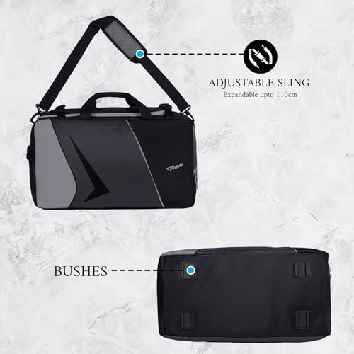 Image of F Gear Marco Gry Black 40L Duffle Bag |Huge Main Compartment|2 Easy Access Pockets|Travel Duffle |Lightweight |Tourist Bag|Foldable & Detachable Shoulder Strap |Water Resistant for Women & Men Adults