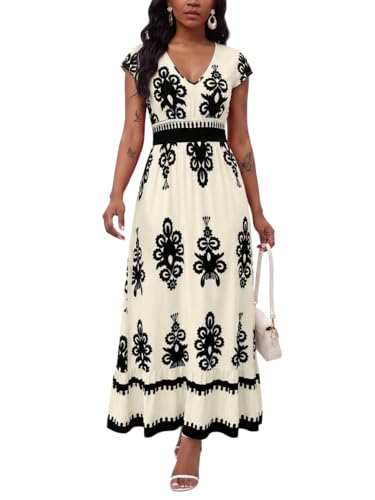 Image of PerZeal Women's 2026 Summer Short Sleeves Dresses Boho Floral Print Tiered Casual Flowy Long Maxi Dress