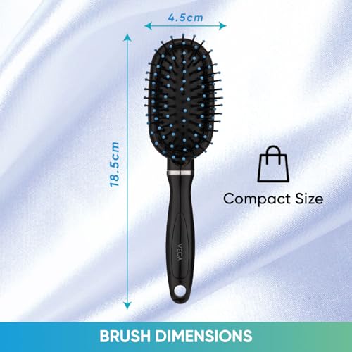 Image of Vega Compact Cushion Hair Brush Air Cushion Base Ball Tipped Nylon Bristles Anti-Tangle Scalp Massaging Detangling Brush for Women Men, Travel Friendly Wet Dry Hair Brush, Grooming & Styling (E31-CB)
