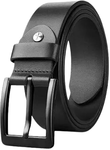 Men’s Genuine Leather Belt with Classic Metal Buckle, Adjustable Casual and Formal Waist Belt for Jeans, Trousers and Offi...