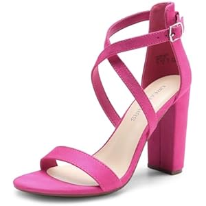 DREAM PAIRS 4 inch High Heels for Women Chunky Block Cross Strap Open Toe Dress Sandals for Wedding Bridal Evening Homecoming Prom 9.5 Hot Pink