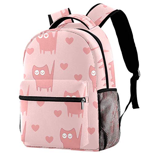 Lorvies Rucksack mit Katzen-Motiv, für Schule, Studenten, Reisen, Rosa Cover