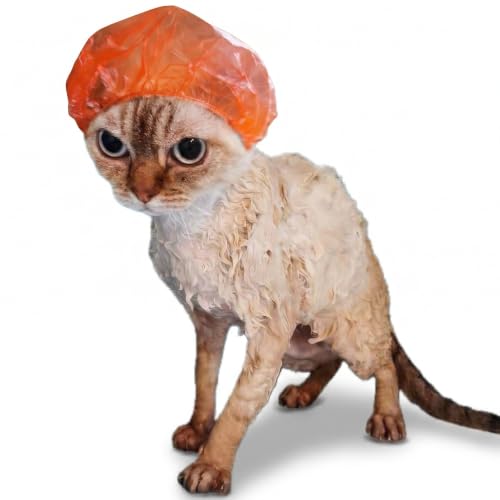 Image of Shower Caps for Sphynx Cats & Small Pets, Red 20-Pack Poly Bag - Waterproof Bath Protection with Elastic Band, Keeps Ears Dry During Grooming
