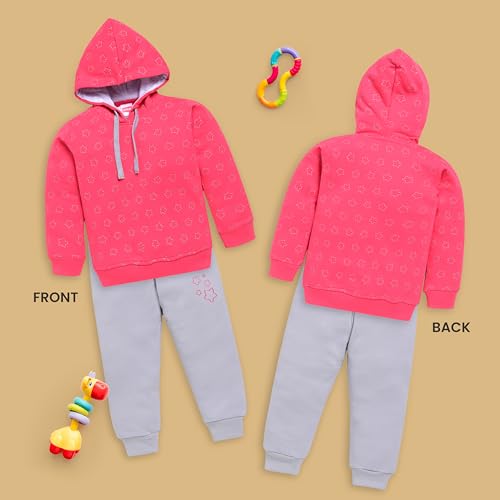 Image of LuvLap Baby Girls Full Sleeve Hooded Sweatshirt & Pyjama Set Pack of 1
