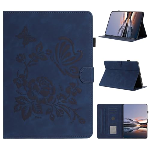 Étui Kindle Basic 11 2022 bleu foncé protection liseuse rabat cuir motif fleur papillon