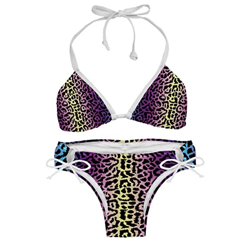 Bikini léopard à texture abstraite multicolore taille unique S pour femme