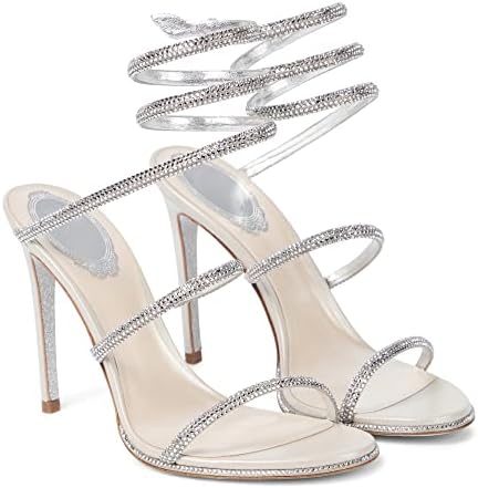 Vertundy Women’s Rhinestone Heeled Sandals - Gladiator Open Round Toe Stiletto High Heels Crystal Ankle Straps Dress Shoes for Party Wedding | Image 3
