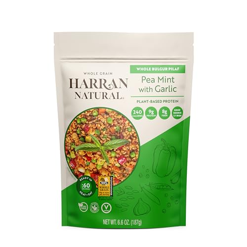 Harran Natural Whole Grain Bulgur Pilaf Ancient Grain, Plant-Based, High Protein, Vegan, Non-GMO, Easy Side Dish, Ready Meal, roasted garlic, dired mint,red,and green peppers 6.6 oz (Pack of 1)