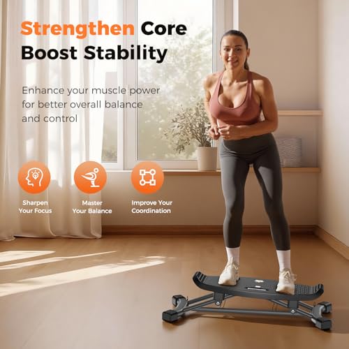 Image of Balance Board for Full Body Workout, Wobble Board with LCD Monitor & Resistance Bands, 300 lbs Capacity Portable Rocker Board for Home Gym, Cardio, Core & Leg Training