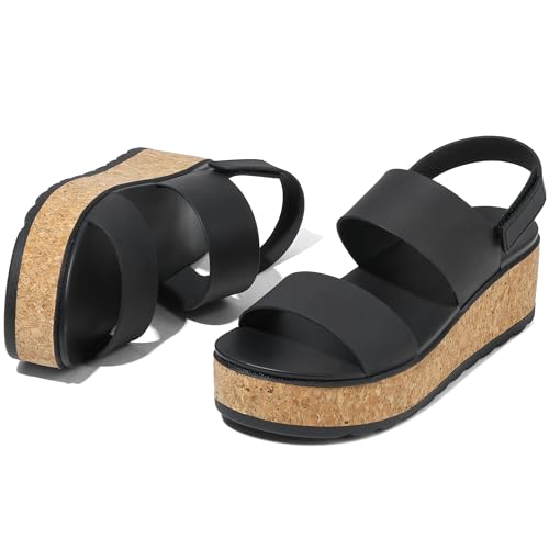 Marc Ford Women's 2026 Black Platform Wedge Cork Sandals Chunky Lug Sole Lightweight Comfortable Waterproof Summer Beach Vacation Essentials Trendy Walking Shoes Resort Wears Size 8 — view 5