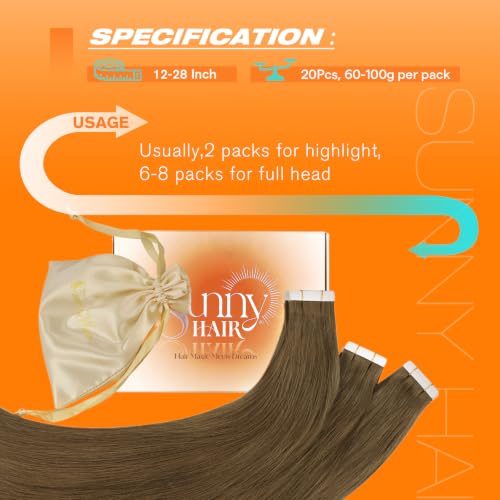 Image of Sunny Hair Tape in Hair Extensions Human Hair Light Brown 24in