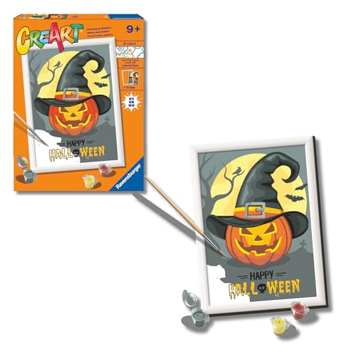 Ravensburger - CreArt Serie D: Happy Halloween, Kit para Pintar por Números, Contiene una Tabla Preimpresa, un Pincel, Colores y Accesorios, Juego Creativo para Niños y Niñas 7+ Años