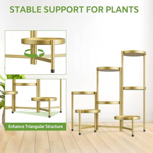 Image of iDavosic.ly 7 Tier Large Plant Stand Indoor, 10 Inch Wide Tall Corner Metal Plant Stands Outdoor for Multiple Plants, Folding Tiered Flower Display Holder Rack Shelf, Gold