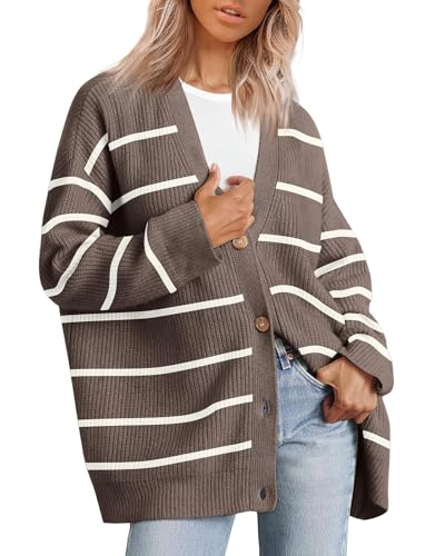 Image of ebossy Women's Open Front Knit Cardigan Casual Long Sleeve Oversized Button Lightweight Sweater Outwear
