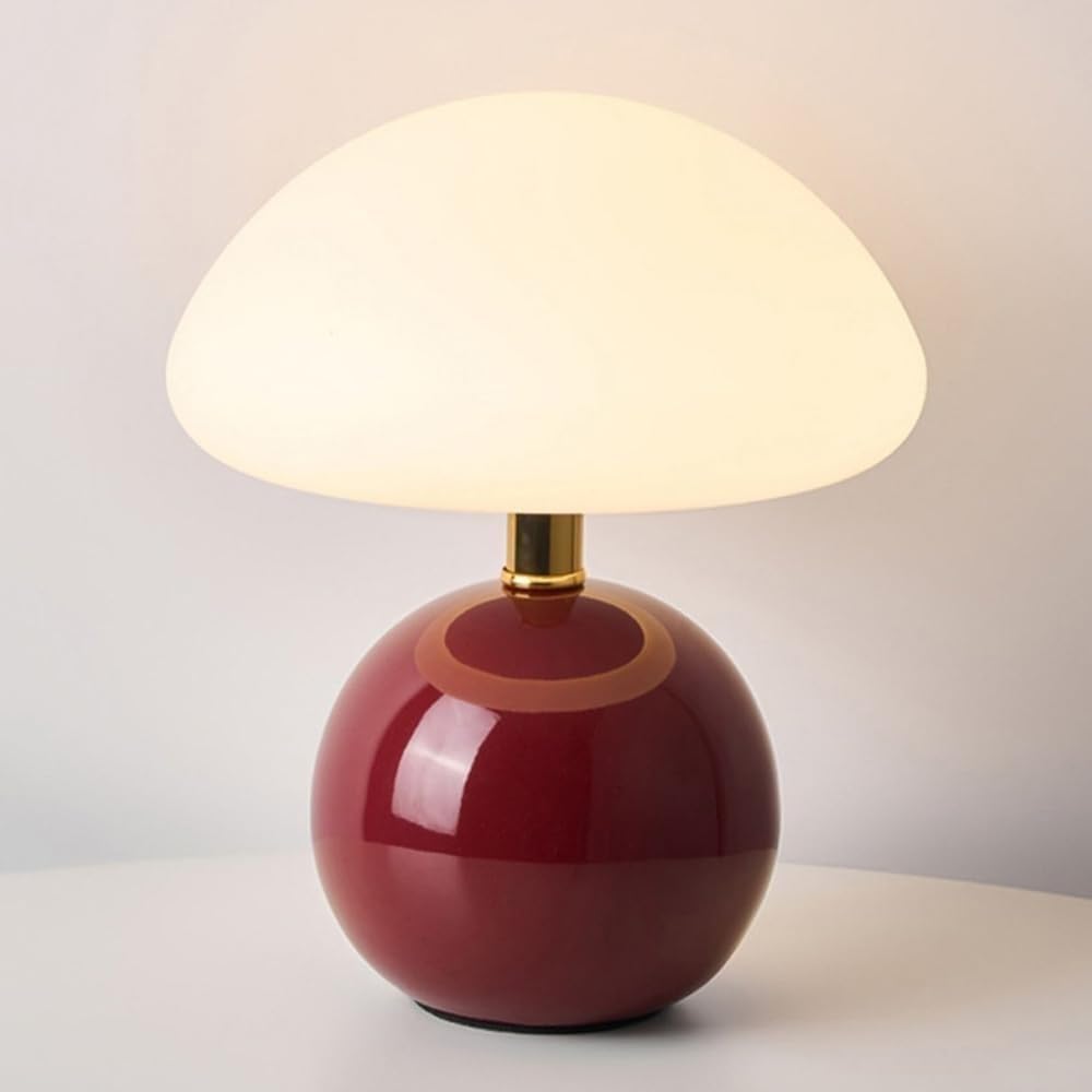 DFAEEKIYO Small Table Lamp Mushroom Bedside Desk Light Led Ceramic Desktop Nightstand Cute End Lamps for Bedroom Living Room
