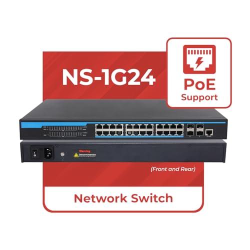 Image of ToVi 24 Port Gigabit PoE Switch with 4x10G SFP+ Uplink High Throughput 1U Rack Mount Switch with Web Based Management GUI PoE for IP Cameras Access Points and Designed for ToVi AV Products