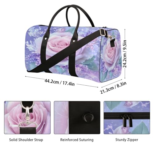 Rose Gypsophila Flower Travel Duffel Bag Sports Tote Gym Bag Waterproof Tear-Resistant Carry On Overnight Bag Foldable Weekender Bag for Gym Travel Getaway Beach Sports2