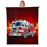 Feelyou Firefighter Truck Sherpa Blanket Firemen Car Vehicle Fleece Throw Blanket for Bed Couch Sofa Children Bedroom Decor Fire Engine Pattern Plush Red Fuzzy Baby 30'x40'