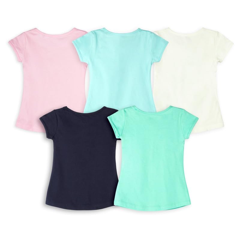 Image of Real Basics Girl's Regular Fit Half Sleeve Multicolor Tshirts Combo Pack (Set of 5)