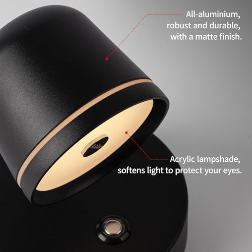 Image of Aisilan Wall Sconce Set of 2, Hardwired Touch Dimmable Wall Light with 3 Color Temperatures, Adjustable 7W LED Wall Lamp CRI97, Modern Black Aluminum Sconce for Bedroom Bedside Hallway